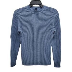 GAP Women's Vintage Y2K Blue Stretch Ribbed‎ Knit Basic Crew Neck Sweater Sz S